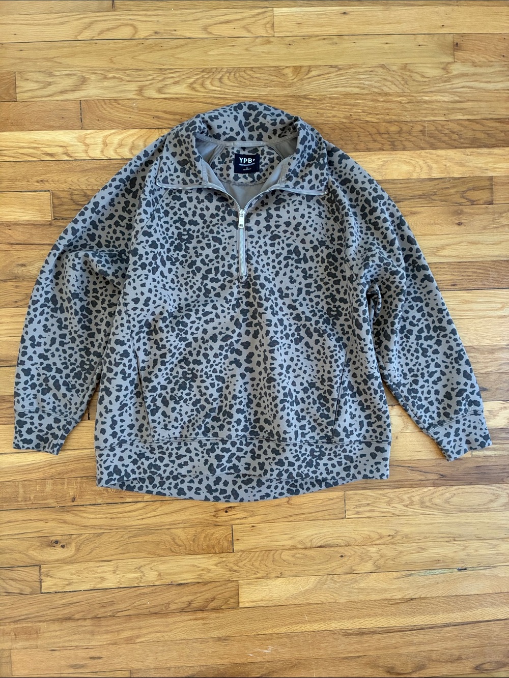 YPB Leopard Print Quarter Zip XL Oversized Cheetah Animal NeoKnit Abercrombie